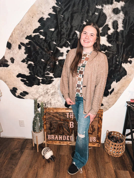 Cactus button cardigan in oatmeal