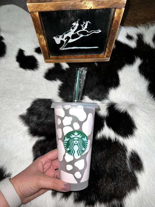 Pale pink cowprint tumbler