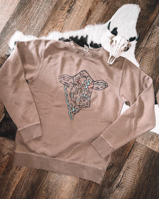 Desert dreamin cow crewneck